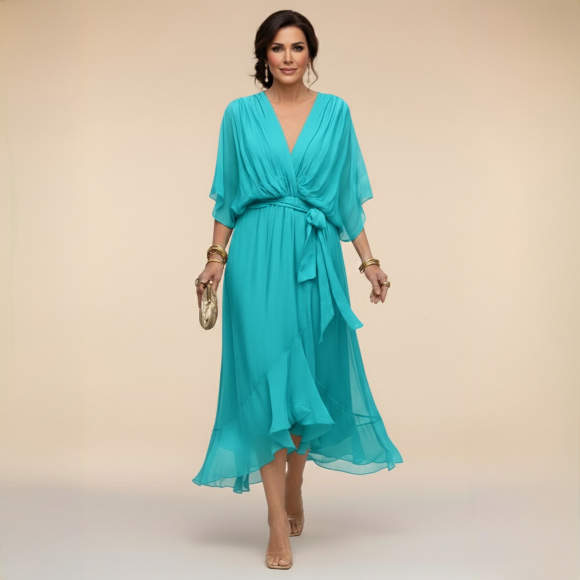 Monica | Vestido de gasa con escote en V