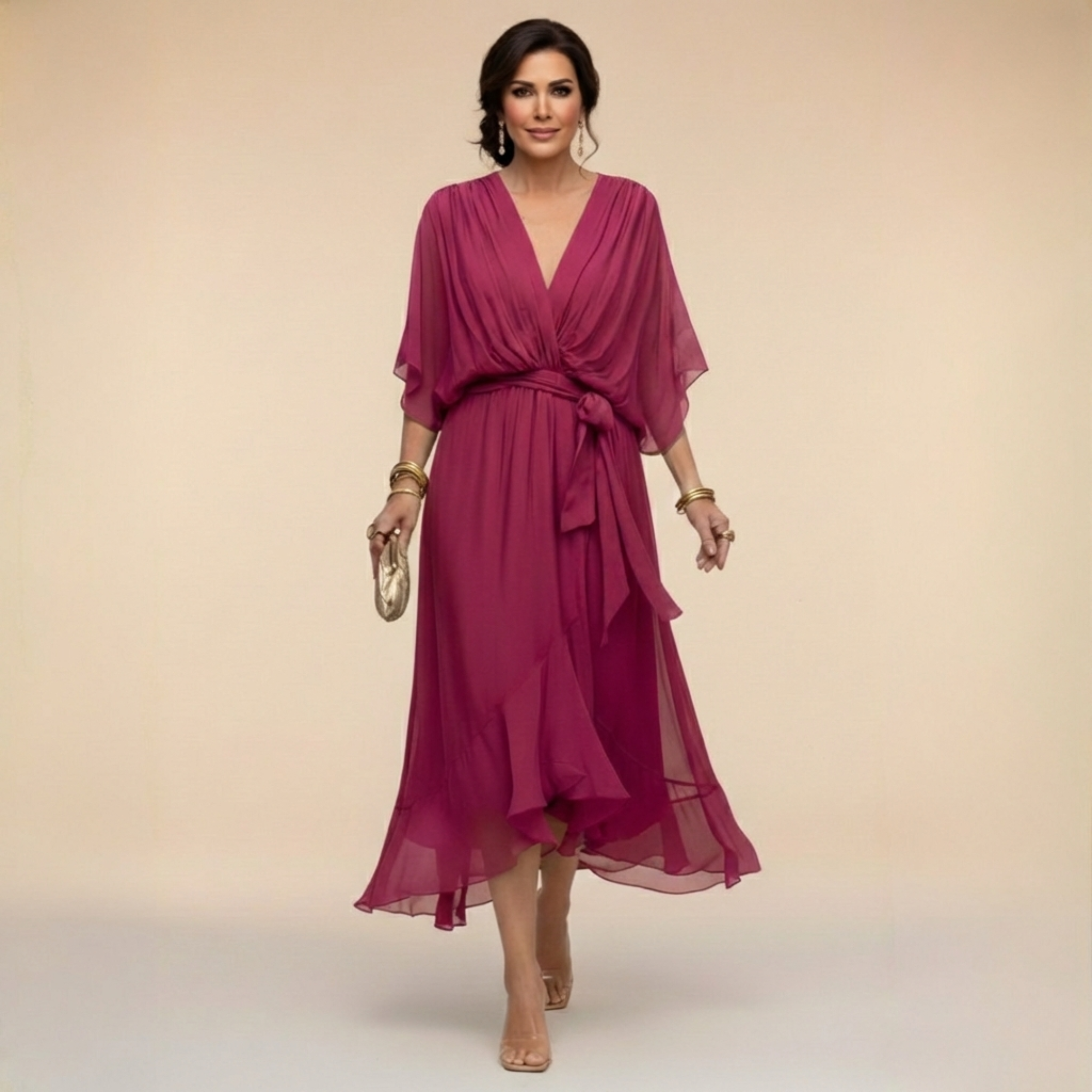 Monica | Vestido de gasa con escote en V