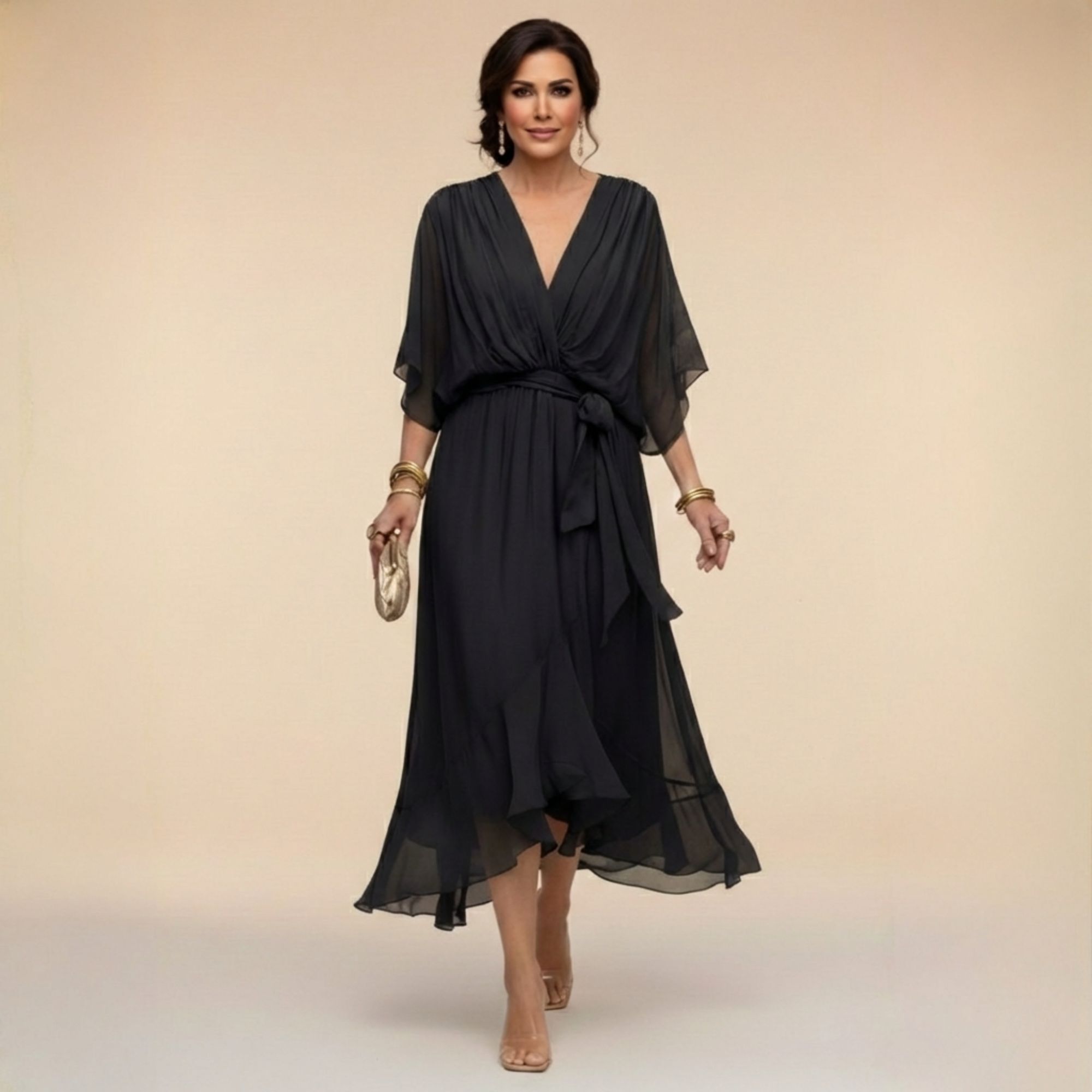 Monica | Vestido de gasa con escote en V