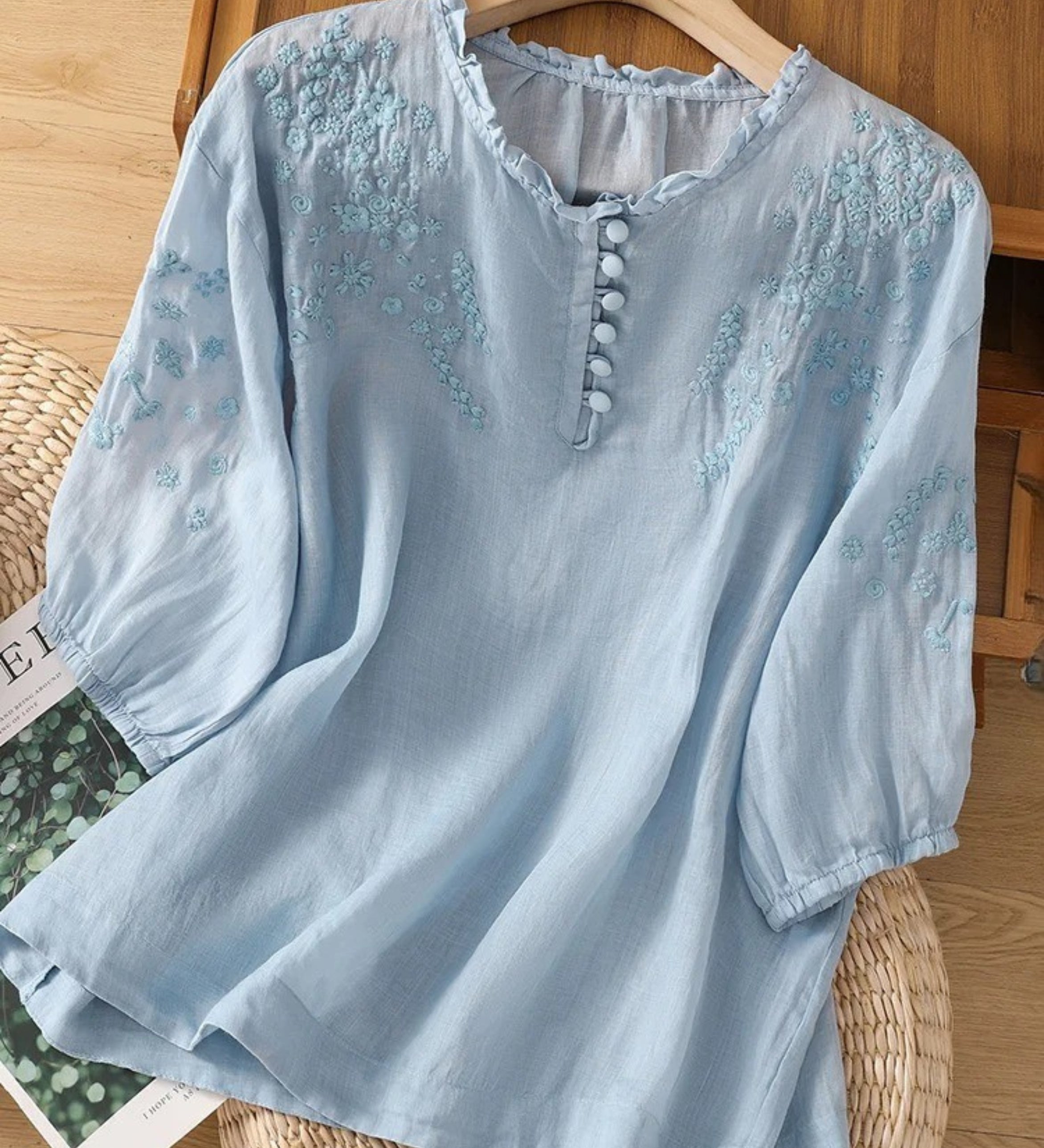 Edurne | Blusa Bordada de Lino