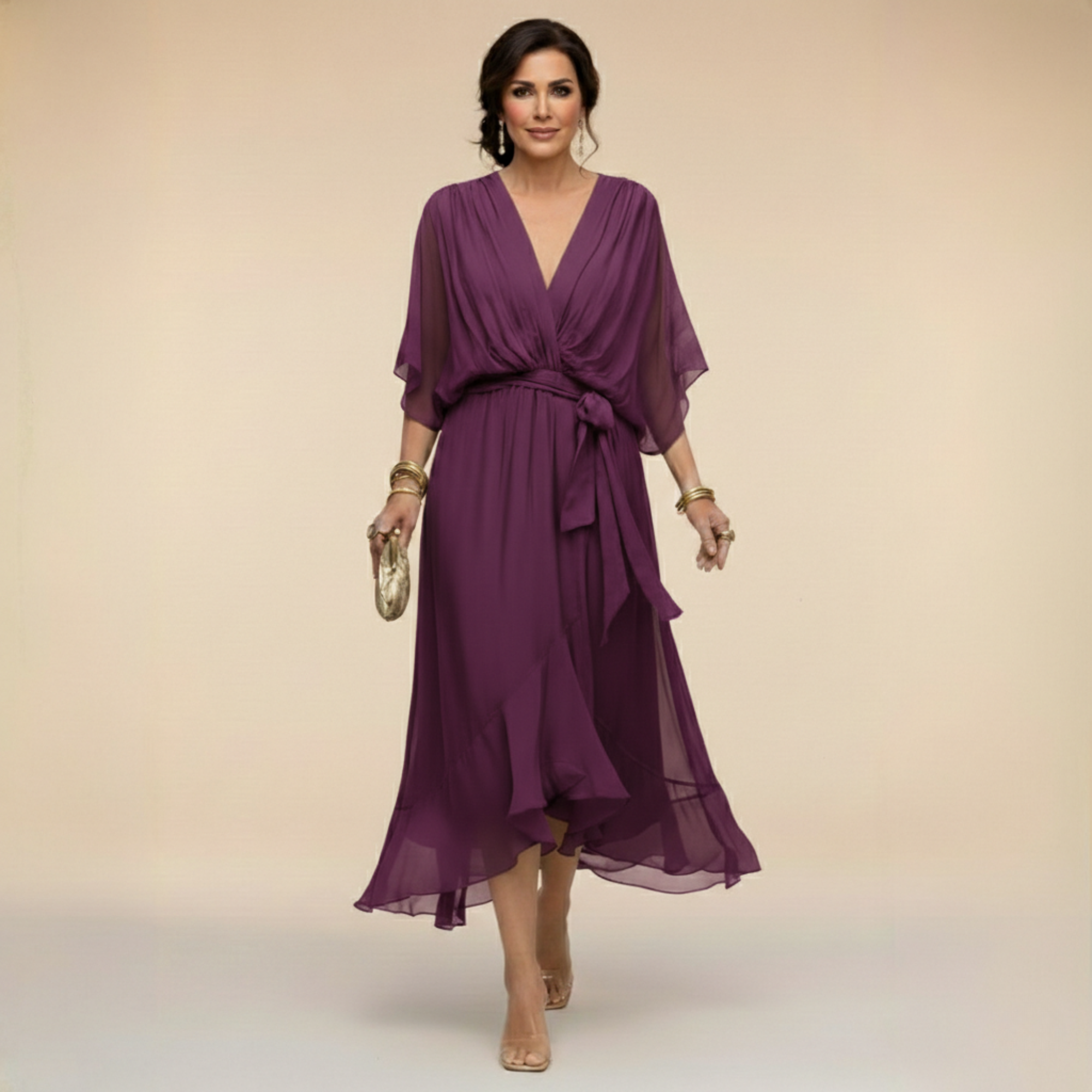 Monica | Vestido de gasa con escote en V
