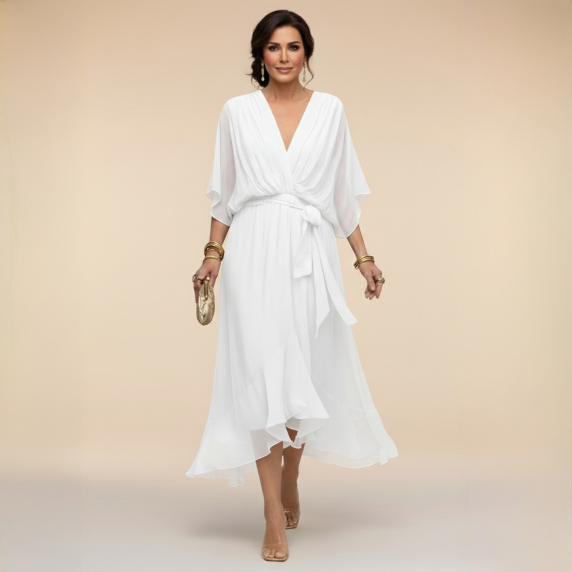 Monica | Vestido de gasa con escote en V