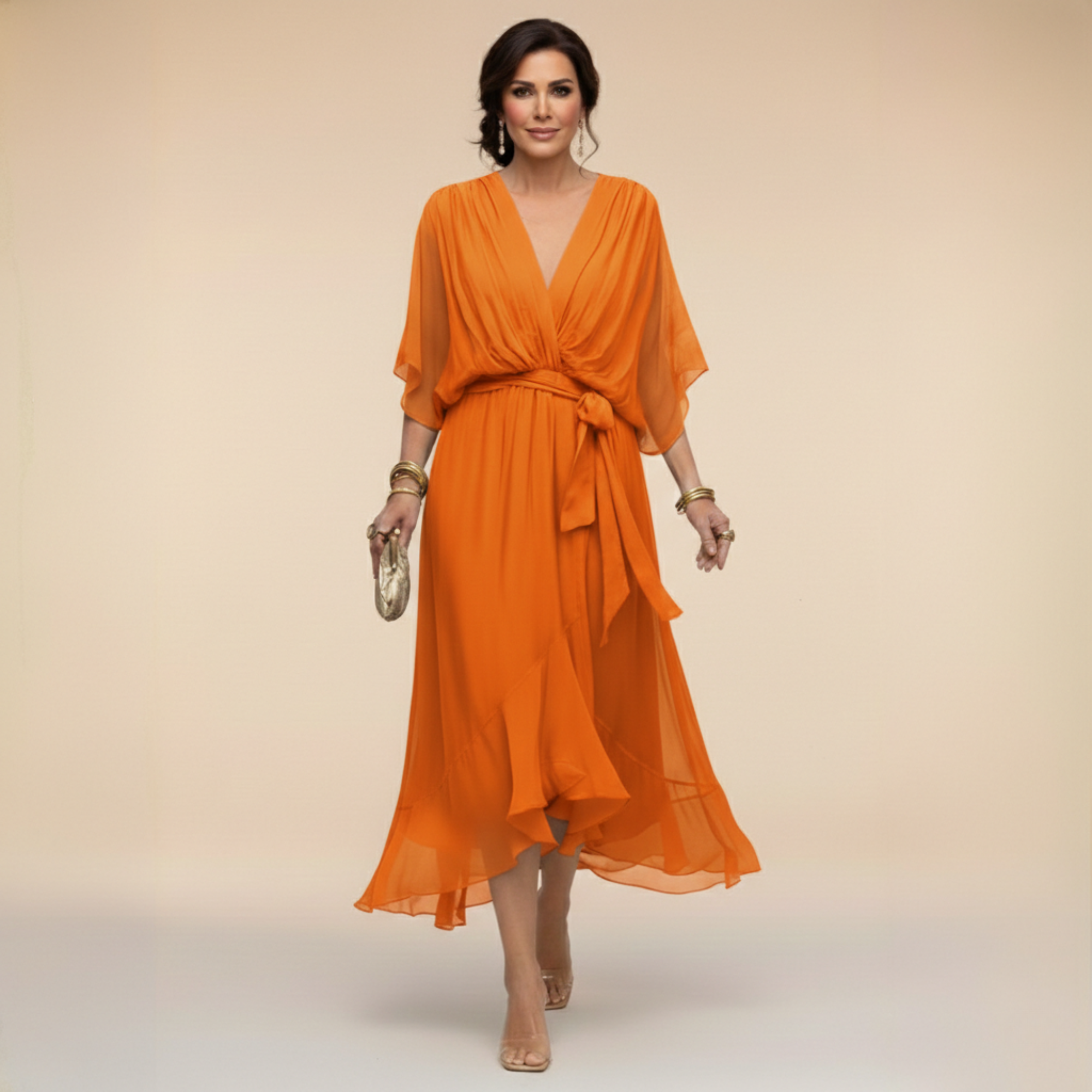 Monica | Vestido de gasa con escote en V