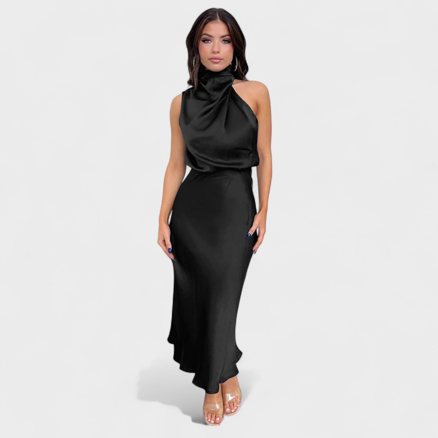 Sonia | Vestido de Satén Cuello Alto