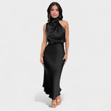 Sofía | Vestido de Satén Cuello Alto