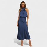 Soledad | Vestido de Satén Cuello Alto