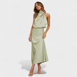 Soledad | Vestido de Satén Cuello Alto