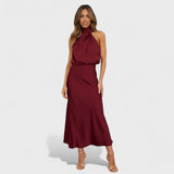 Sonia | Vestido de Satén Cuello Alto