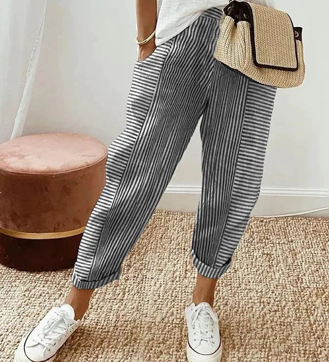 Carla | Pantalón a Rayas de Lino