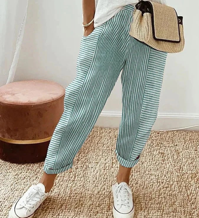Carla | Pantalón a Rayas de Lino